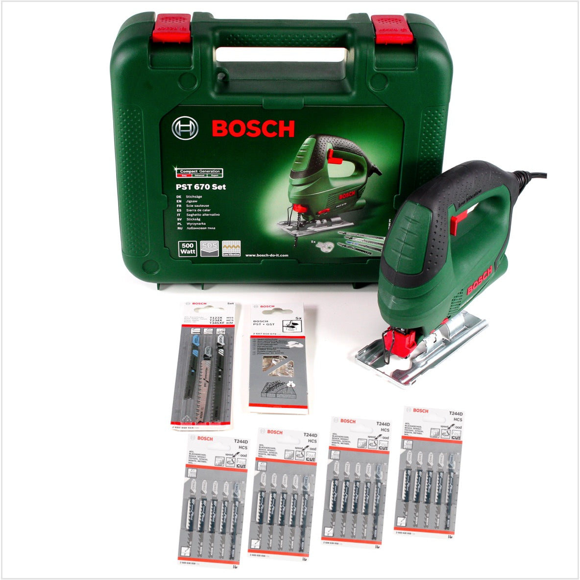 Bosch Heimwerker PST 670 (CT) Stichsäge 500W + 20x Stichsägeblätter T 244 D + 3x Stichsägeblätter + Koffer - Toolbrothers