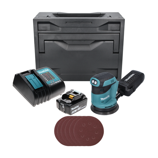 Makita DBO 180 ST1X Akku Exzenterschleifer 18 V 125 mm + 1x Akku 5,0 Ah + Ladegerät + 10x Schleifpapier + Makbox - Toolbrothers