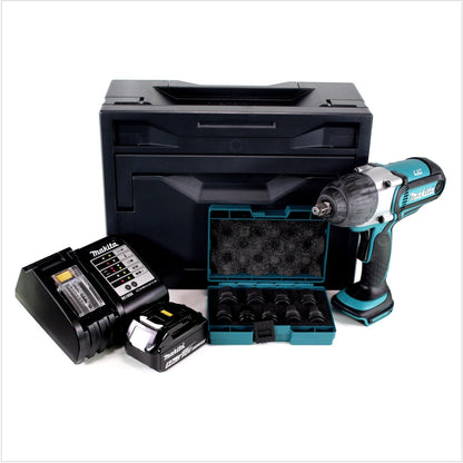 Makita DTW 450 STX Akku Schlagschrauber 1/2“ 18V + 9tlg. Steckschlüssel Nuss Set + 1x Akku 5,0Ah + Ladegerät + Makbox - Toolbrothers