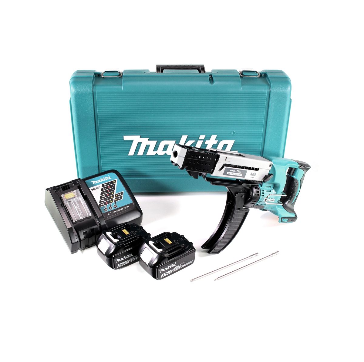 Makita DFR 750 RFE Akku Magazinschrauber 18 V 45-75mm + 2x Akku 3,0Ah + Ladegerät + Koffer - Toolbrothers