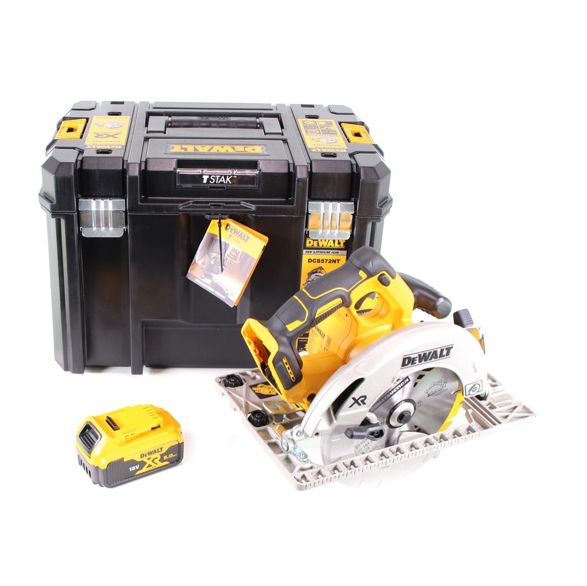 DeWalt DCS 572 NT Akku Handkreissäge 18V 184 x 16 mm + 1x Akku 5,0 Ah + T-STAK - ohne Ladegerät - Toolbrothers