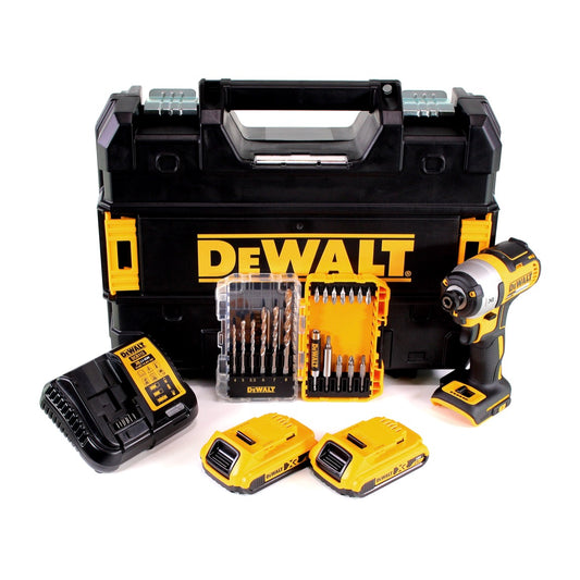 DeWalt DCF 887 D2 Akku Schlagschrauber 18V 205Nm 1/4" Brushless + 19tlg. Bit Bohrer Set + 2x Akku 2,0Ah + Schnellladegerät + TSTAK