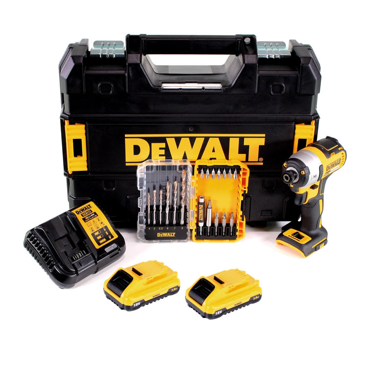 Clé à chocs sans fil DeWalt DCF 887 L2 18V 205Nm 1/4" sans balais + jeu de 19 forets + 2x batterie 3,0Ah + chargeur rapide + TSTAK