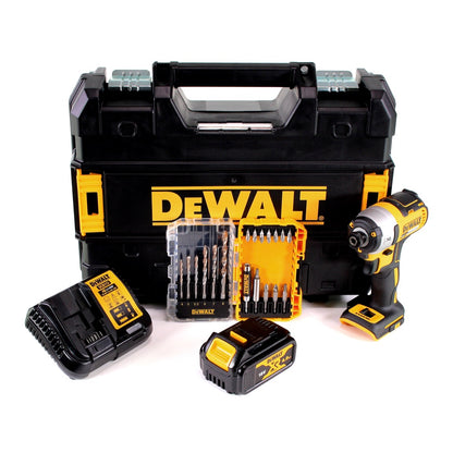 Clé à chocs sans fil DeWalt DCF 887 M1 18V 205Nm 1/4" sans balais + jeu de 19 forets + 1x batterie 4,0Ah + chargeur rapide + TSTAK