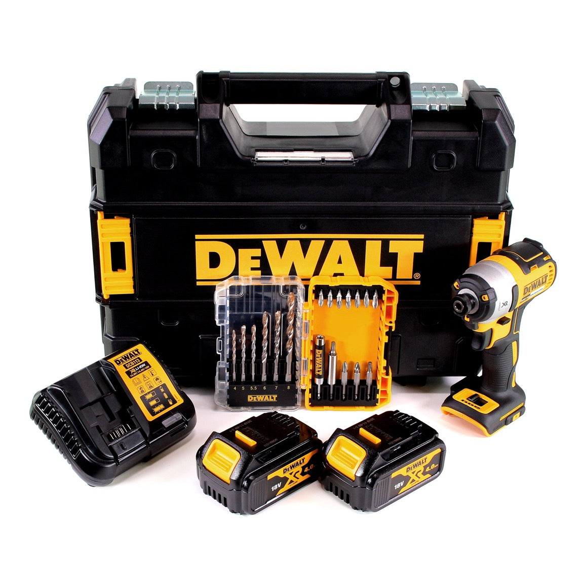 DeWalt DCF 887 M2 Akku Schlagschrauber 18V 205Nm 1/4" Brushless + 19tlg. Bit Bohrer Set + 2x Akku 4,0Ah + Schnellladegerät + TSTAK