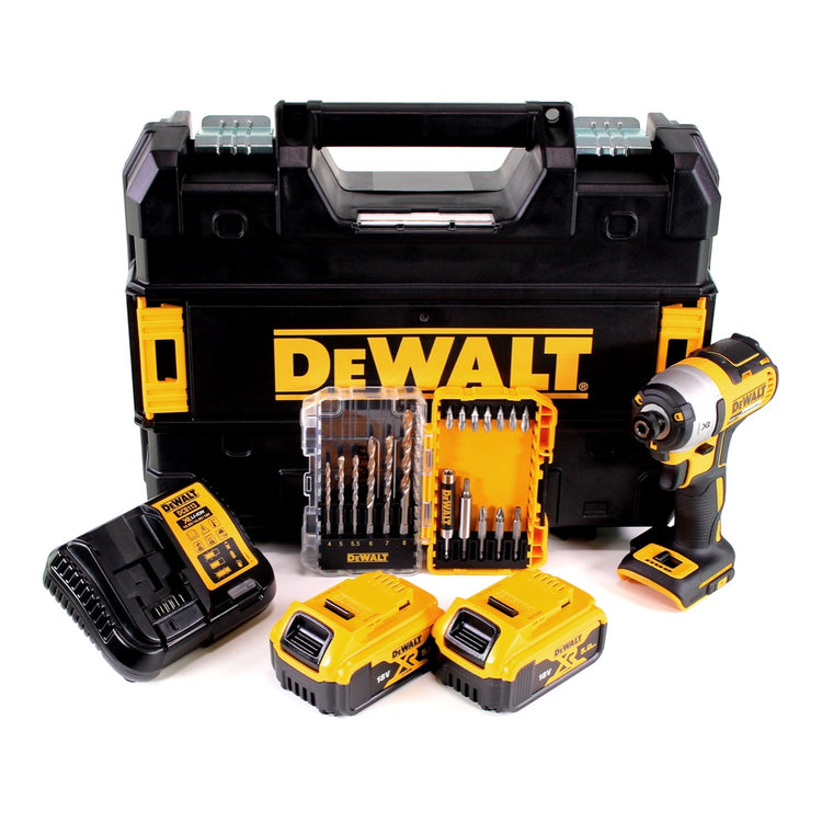 Clé à chocs sans fil DeWalt DCF 887 P2 18V 205Nm sans balais + 19 pièces. Coffret de forets + 2x batterie 5,0Ah + chargeur + TSTAK