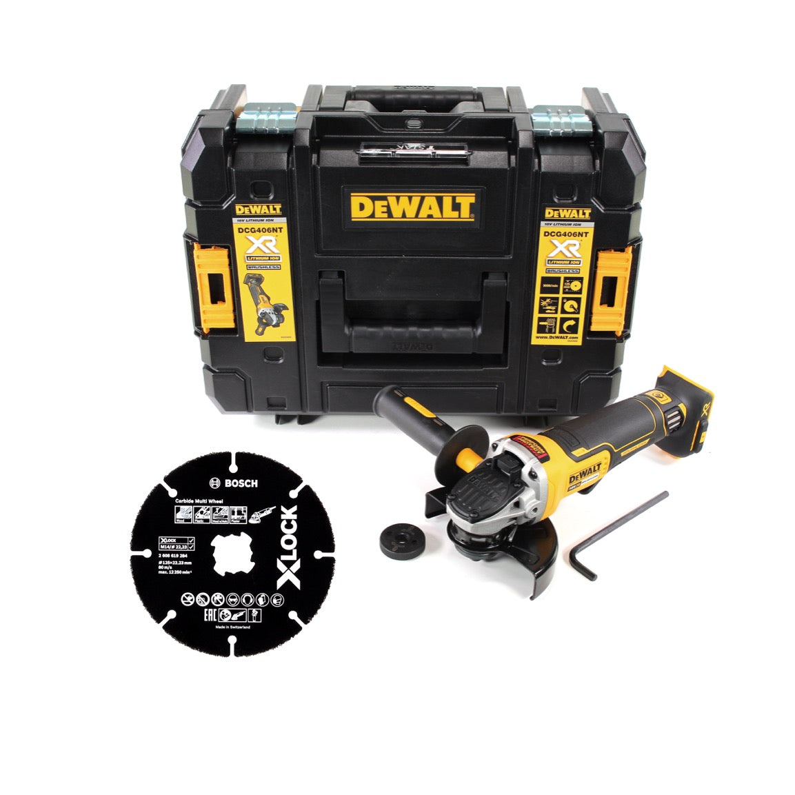 Meuleuse d'angle sur batterie DeWalt DCG 405 FNT 18V 125mm brushless + disque à tronçonner + TSTAK - sans batterie, sans chargeur