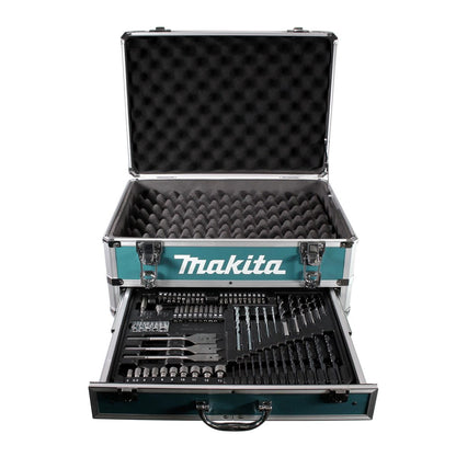 Makita X4 Alu Werkzeug Schubladen Koffer mit Universaleinlage + 70 tlg. Bit Bohrer Set