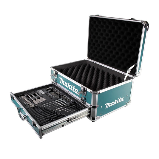 Makita X4 Alu Werkzeug Schubladen Koffer mit Universaleinlage + 70 tlg. Bit Bohrer Set