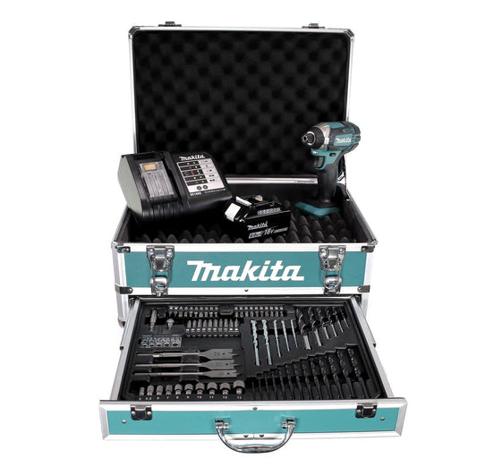 Makita DTD 152 SGX4 clé à chocs sans fil 18V 165Nm 1/4" + 1x batterie 6,0Ah + chargeur + jeu de 70 forets + mallette