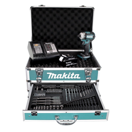 Makita DTD 170 SMX4 Akku Schlagschrauber 18V 175Nm Brushless + 1x Akku 4,0Ah + Ladegerät + 70tlg. Bit Bohrer Set + Koffer