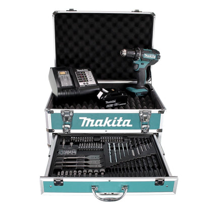 Makita DDF 482 SGX4 Akku Bohrschrauber 18 V 62Nm + 1x Akku 6,0Ah + Ladegerät + 70tlg. Bit Bohrer Set + Koffer