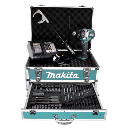 Makita DHP 481 STX4 Akku Schlagbohrschrauber 18 V 115Nm + 1x Akku 5,0Ah + Ladegerät + 70tlg. Bit Bohrer Set + Koffer