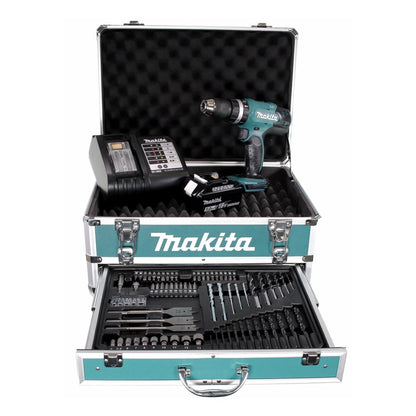 Makita DHP 453 STX4 Akku Schlagbohrschrauber 18 V 42Nm + 1x Akku 5,0Ah + Ladegerät + 70tlg. Bit Bohrer Set + Koffer