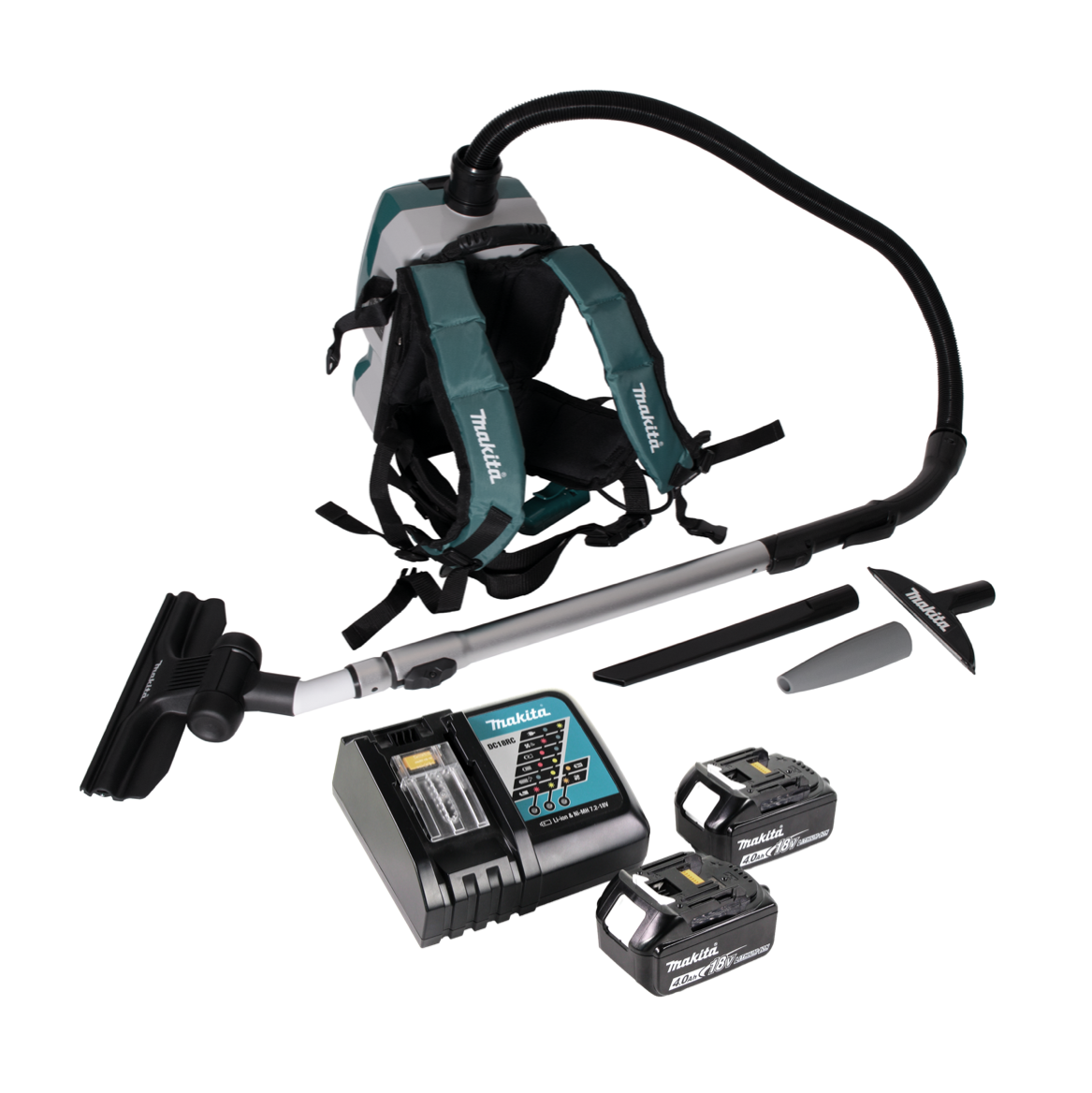 Makita DVC 261 RMX15 Akku Rucksackstaubsauger 36V (2x 18V) 2L Brushless + 2x Akku 4,0Ah + Ladegerät