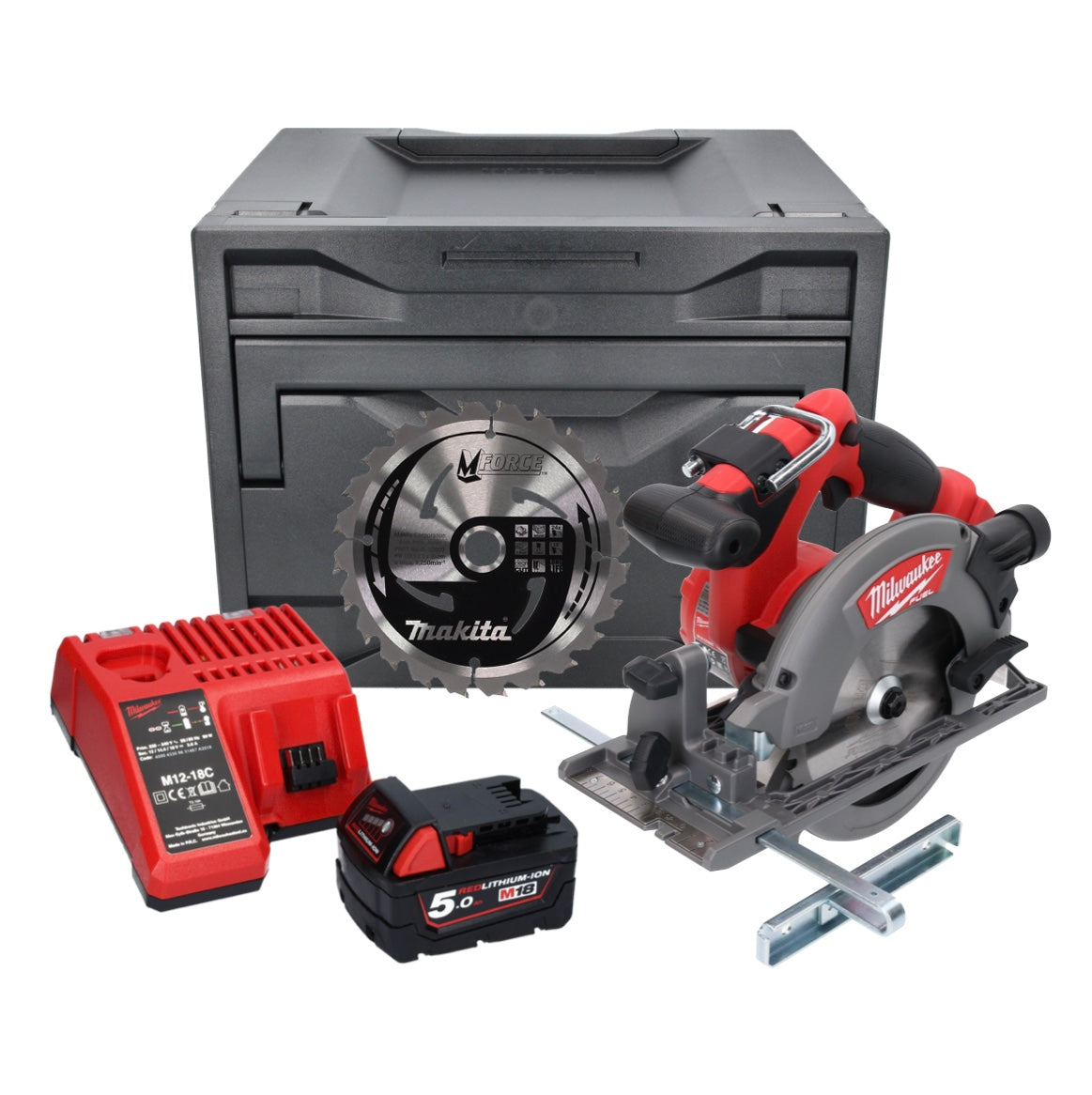 Milwaukee M18 CCS55-501M Akku Handkreissäge 18 V 165 mm + 1x Akku 5,0 Ah + Ladegerät + Sägeblatt + M-Box