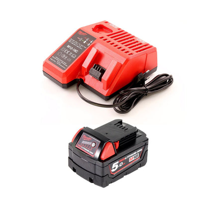 Marteau perforateur à batterie Milwaukee M18 BH-501M 18V 1,2J SDS-plus + 1x batterie 5,0Ah + chargeur + 8 pièces. Coffret de forets + M-Box