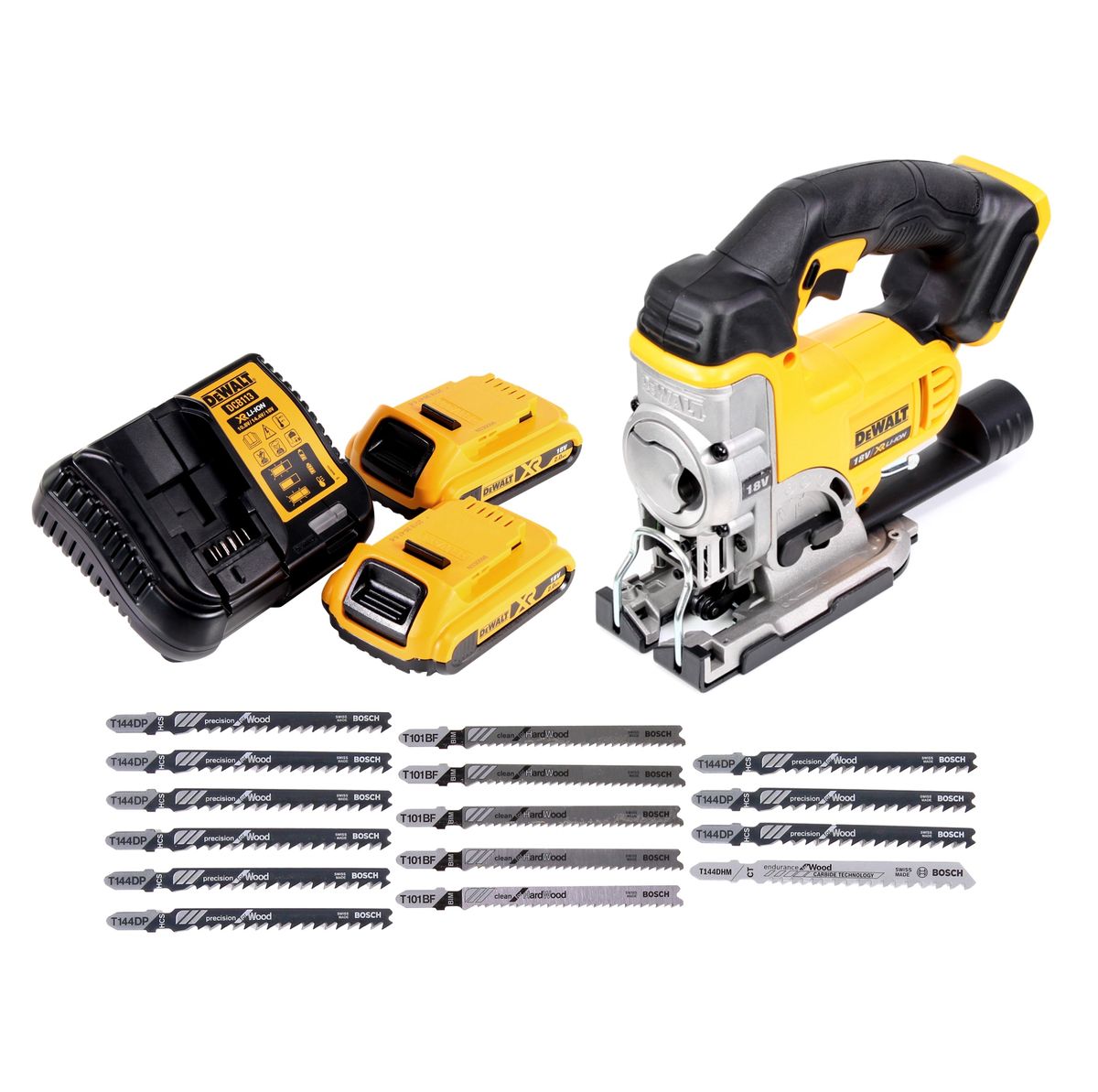 DeWalt DCS 331 D2 Akku Stichsäge 18V + 2x Akku 2,0Ah + Ladegerät + 15x Stichsägeblatt