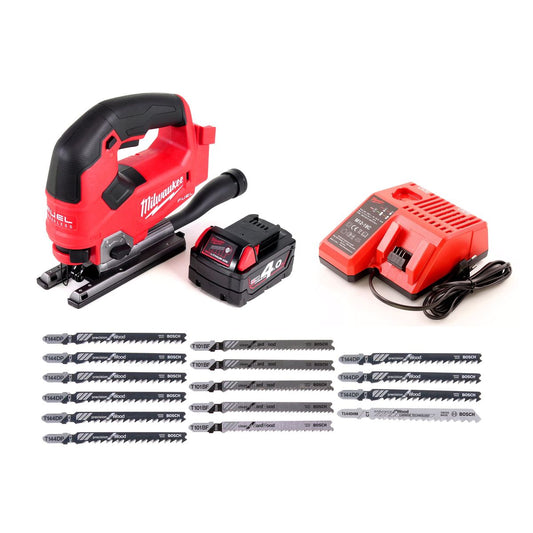 Milwaukee M18 FJS-401 C Stichsäge 18V Brushless + 1x Akku 4,0Ah + Ladegerät + 16x Stichsägeblatt