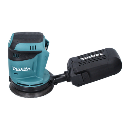 Ponceuse excentrique sur batterie Makita DBO 180 RTJ 18 V 125 mm + 2x batteries 5,0 Ah + chargeur + plateau de ponçage + 10x papier de verre K80 + Makpac