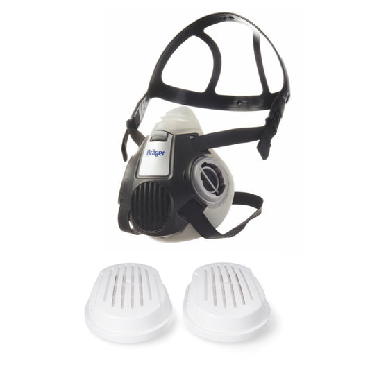 Dräger X-plore 3300 S Atemschutz Maske Halbmaske für Bajonettfilter Größe S + X-plore P3 R Partikelfilter 2 Stück Bajonettfilter