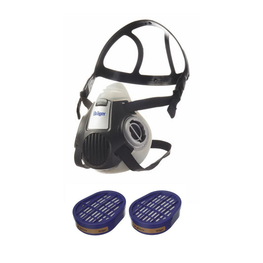 Dräger X-plore 3300 Masque de protection respiratoire, Demi-masque pour filtre à baïonnette taille M + 2x X-plore A2 Filtre à gaz à baïonnette ( 6738873 )