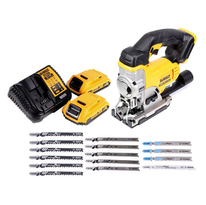 Scie sauteuse à batterie DeWalt DCS 331 D2 18V + 2x batteries 2,0Ah + chargeur + 15x lame de scie sauteuse