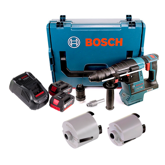 Bosch GBH 18V-26 F Akku Bohrhammer 18V 2,6J brushless SDS plus + 2x Akku 5,0Ah + Ladegerät + Bohrkronen Zubehör M16 + L-Boxx