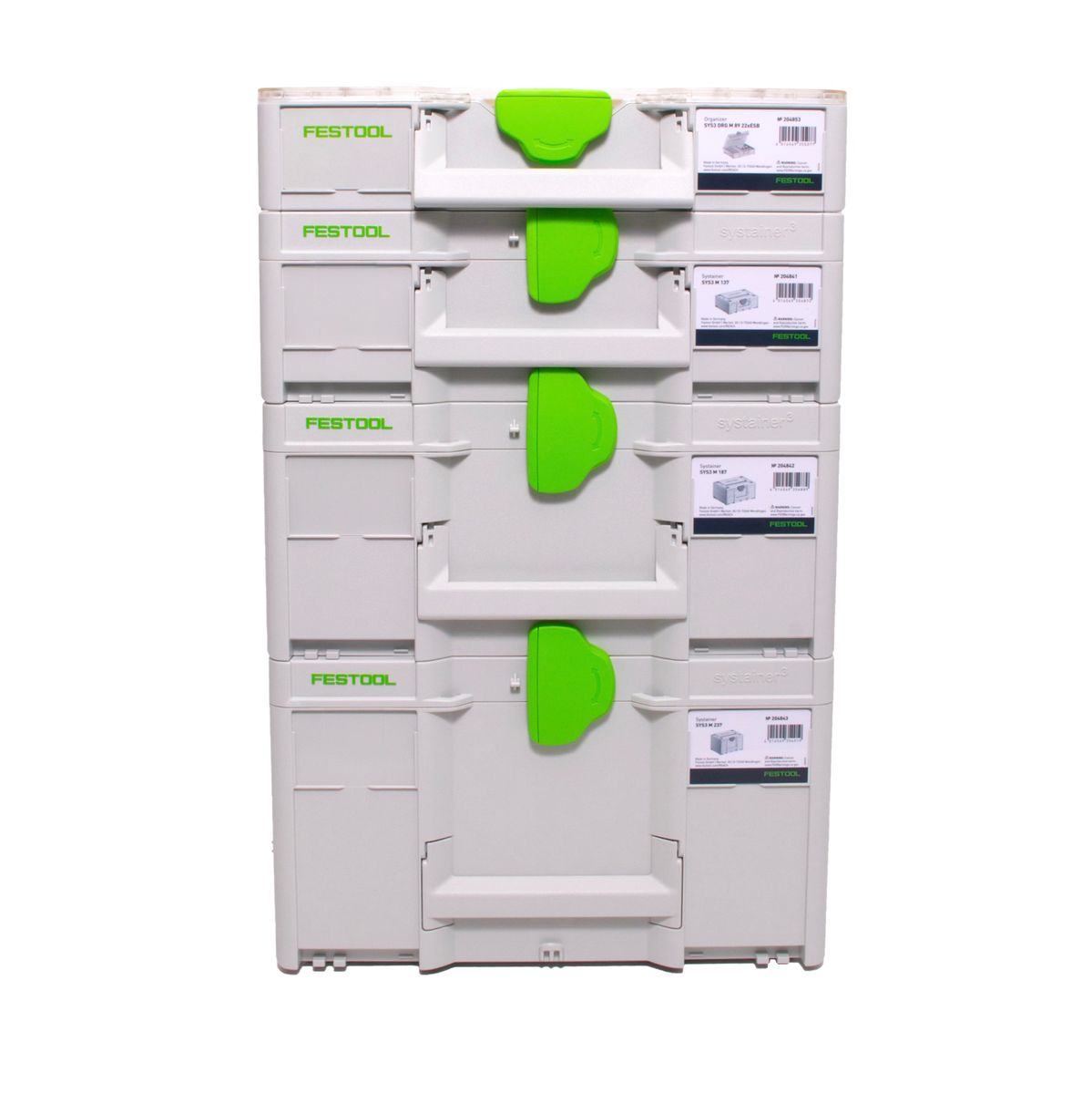 Festool Systainer Set SYS3 M 237 ( 204843 ) + SYS3 M 187 ( 204842 ) + SYS3 M 137 ( 204841 ) + SYS3 ORG M 89 Organizer ( 204853 ) koppelbar