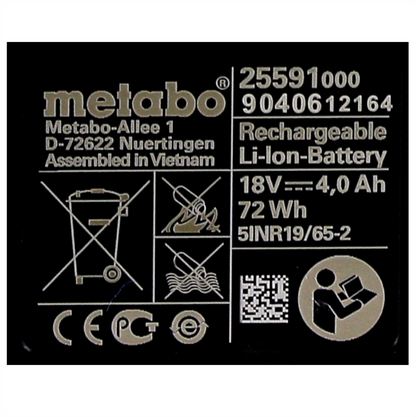 Metabo Li-Power Akkupack 18 V 4,0 Ah CAS Li-Ion Akku ( 625591000 ) mit Ladestandsanzeige