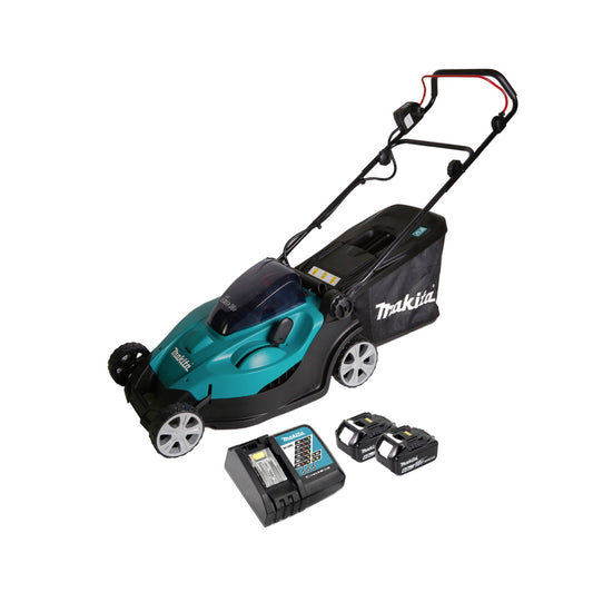 Makita DLM 431 RG2 Akku Rasenmäher 36V ( 2x18V ) 43cm + 2x Akku 6,0Ah + Ladegerät