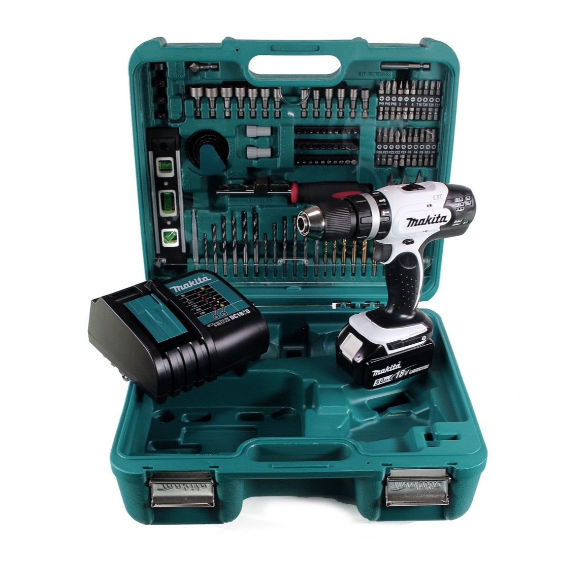 Makita DHP 453 SFTK W perceuse à percussion sans fil 18 V 42 Nm + 1x batterie 3,0 Ah + chargeur rapide + 101 pièces. Set d'accessoires + étui