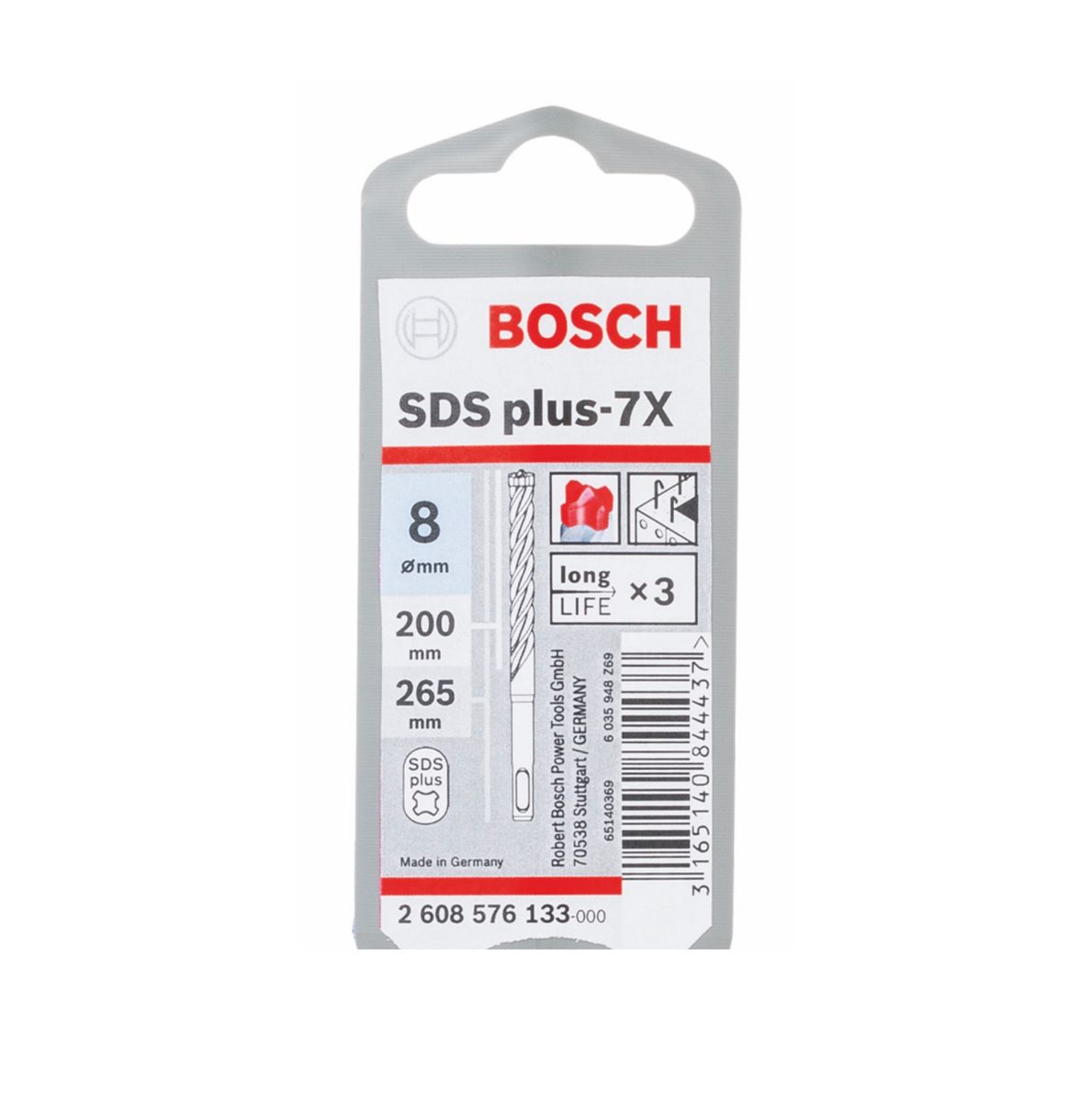 Bosch Hammerbohrer SDS-plus 7X Bohrer 8x200x265mm Carbide ( 2608576133 ) PGM zertifiziert