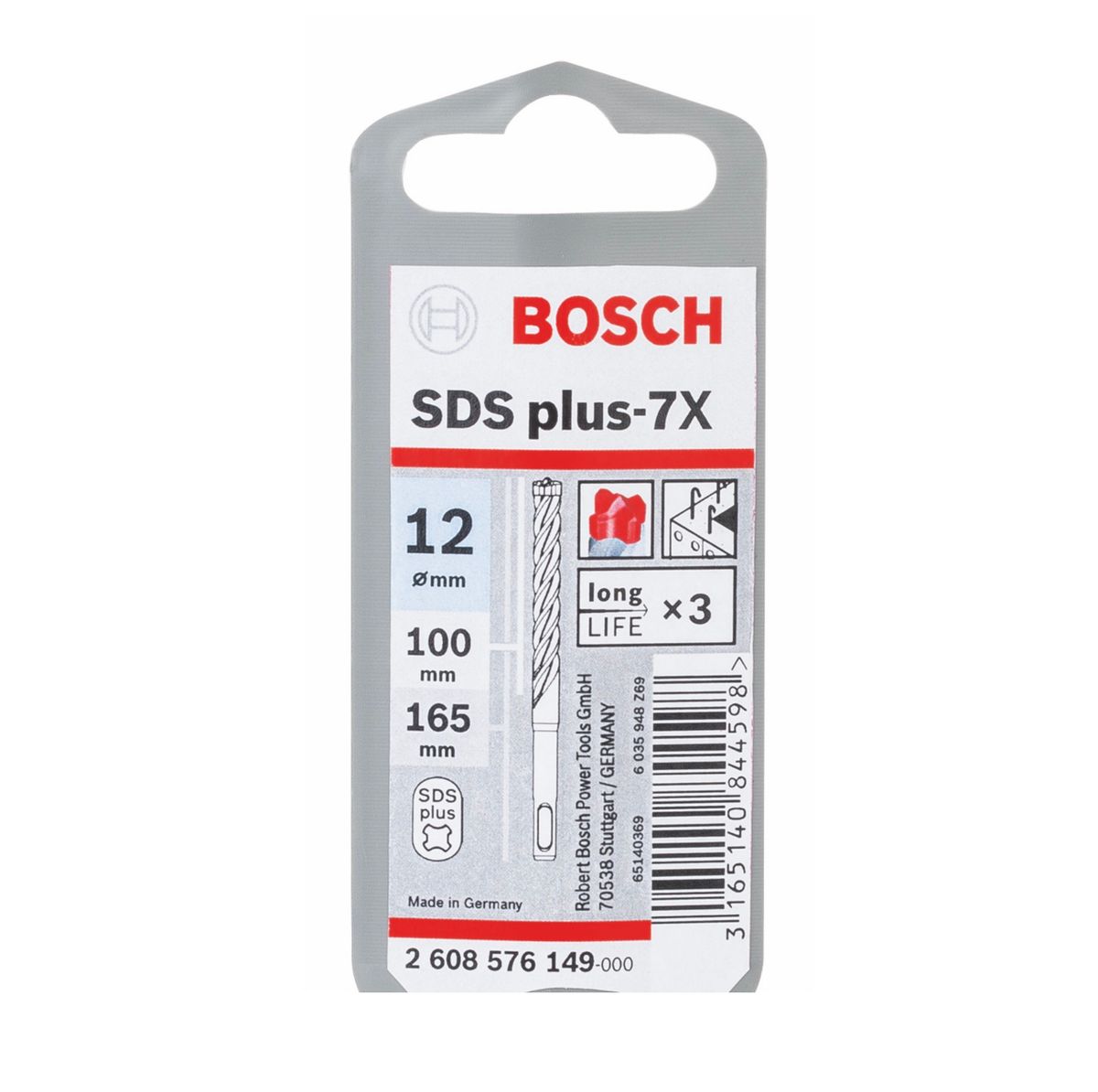 Bosch Hammerbohrer SDS-plus 7X Bohrer 12x100x165mm Carbide ( 2608576149 ) PGM zertifiziert