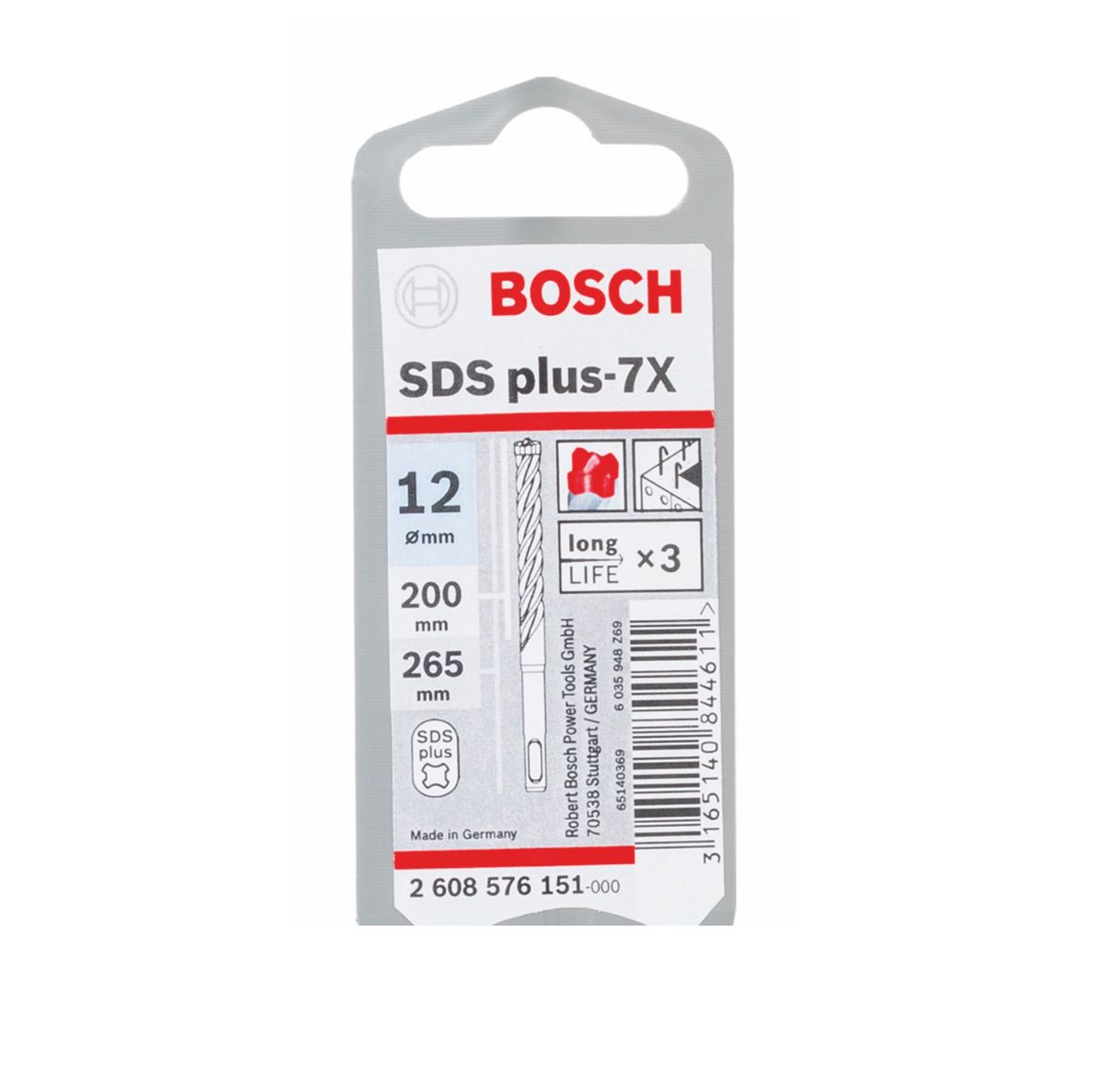 Bosch Hammerbohrer SDS-plus 7X Bohrer 12x200x265mm Carbide ( 2608576151 ) PGM zertifiziert