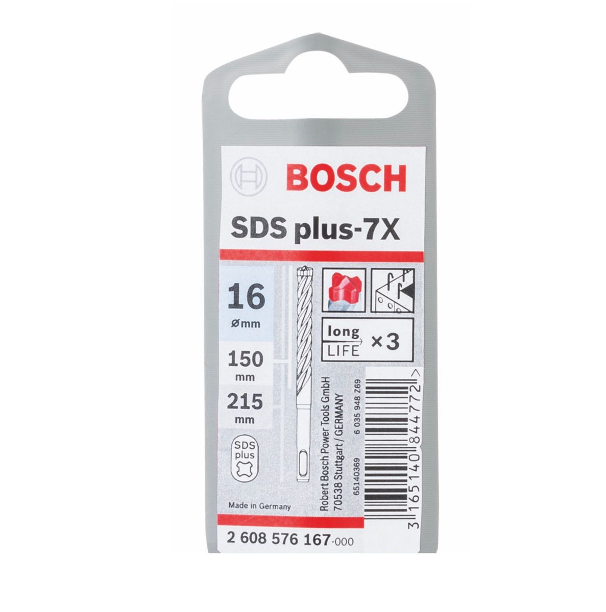 Bosch Hammerbohrer SDS-plus 7X Bohrer 16x150x215mm Carbide ( 2608576167 ) PGM zertifiziert - Toolbrothers