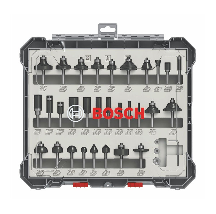 Bosch Mixed Fräser Set 6 mm 30 tlg. + Koffer ( 2607017474 ) für Oberfräsen mit Rundschaft