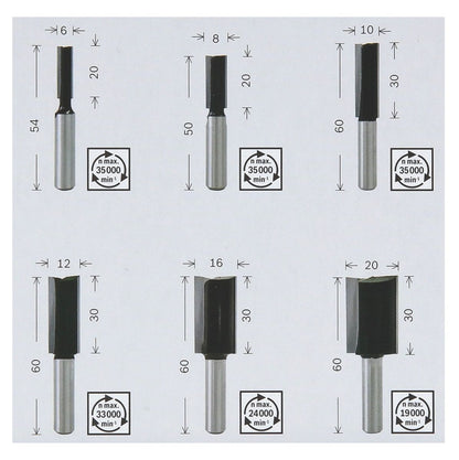 Bosch Nutfräser Set 6tlg. 6/8/10/12/16/20mm ( 2607017465 ) 6mm Schaft