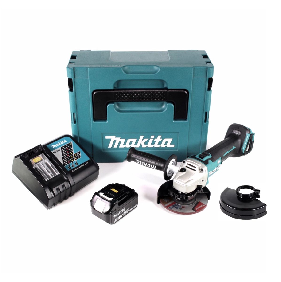 Makita DGA 504 RF1J Meuleuse d'angle sans fil 18V 125mm brushless + 1x Batterie 3.0Ah + Chargeur + Capot de protection + Makpac