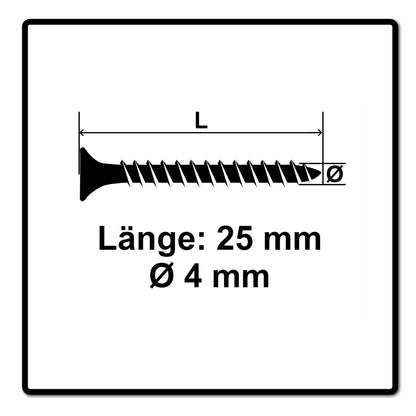 Fischer Power-Fast II FPF II Spanplattenschraube 4,0x25 mm 1000 Stück ( 670624 ) Senkkopf mit Torx Vollgewinde galvanisch verzinkt, blau passiviert