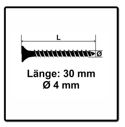 Fischer Power-Fast II FPF II Spanplattenschraube 4,0x30 mm 1000 Stück ( 670154 ) Senkkopf mit Torx Vollgewinde galvanisch verzinkt, blau passiviert