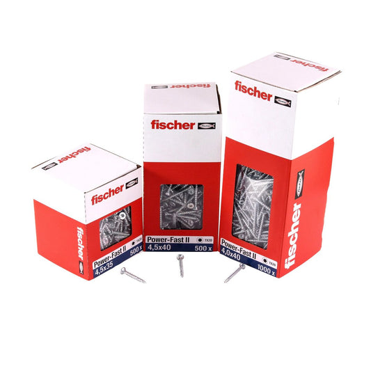 Fischer Power-Fast II FPF II Vis à bois aggloméré 4,0x35mm, Tête fraisée, Empreinte Torx ,Filetage partiel, Zingué blanc, Bleu passivé - 1000 pcs. (670625)