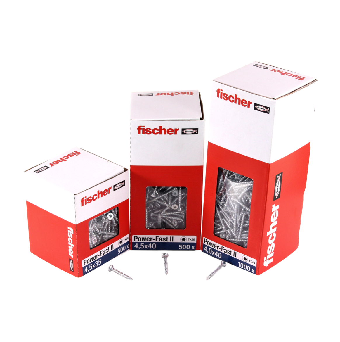 Fischer Power-Fast II FPF II Vis à bois aggloméré 4,0x45mm,Tête fraisée, Torx, Filetage total, Zingué blanc, Passivé bleu, 500pcs. (670161)