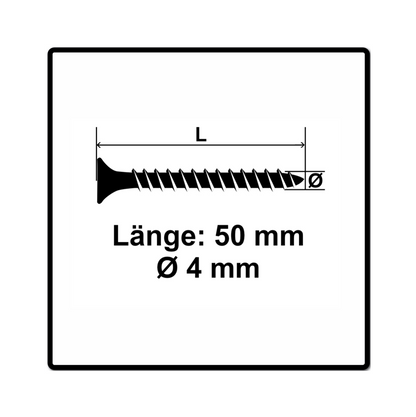 Fischer Power-Fast II FPF II Spanplattenschraube 4,0x50 mm 500 Stück ( 670163 ) Senkkopf mit Torx Vollgewinde galvanisch verzinkt, blau passiviert