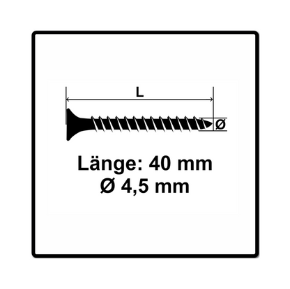 Fischer Power-Fast II FPF II Spanplattenschraube 4,5x40 mm 200 Stück ( 670260 ) Senkkopf mit Torx Vollgewinde galvanisch verzinkt, blau passiviert