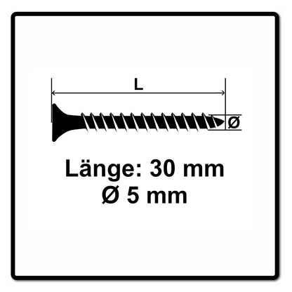 Fischer Power-Fast II FPF II Vis à bois aggloméré 5,0x30mm, 200 pcs. Tête fraisée avec empreinte Torx, filetage total, zingué et passivé bleu (670350)