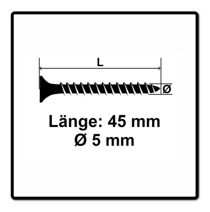 Fischer Power-Fast II FPF II Vis à bois aggloméré 5,0x45mm, 200 pcs. Tête fraisée avec empreinte Torx, filetage total, zingué et passivé bleu (670356)