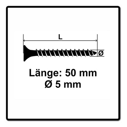 Fischer Power-Fast II FPF II Vis à bois aggloméré 5,0x50mm, 200 pcs. Tête fraisée avec empreinte Torx, filetage total, zingué et passivé bleu (670358)