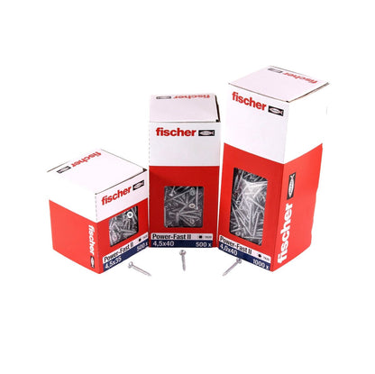 Fischer Power-Fast II FPF II Vis à bois aggloméré 6,0 x 40 mm, 200 pcs. Tête fraisée avec Torx, filetage complet zingué, bleu passivé (670450)