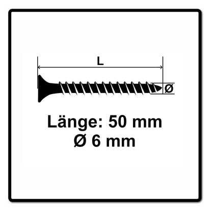 Fischer Power-Fast II FPF II Spanplattenschraube 6,0x50 mm 100 Stück ( 670452 ) Senkkopf mit Torx Vollgewinde galvanisch verzinkt, blau passiviert